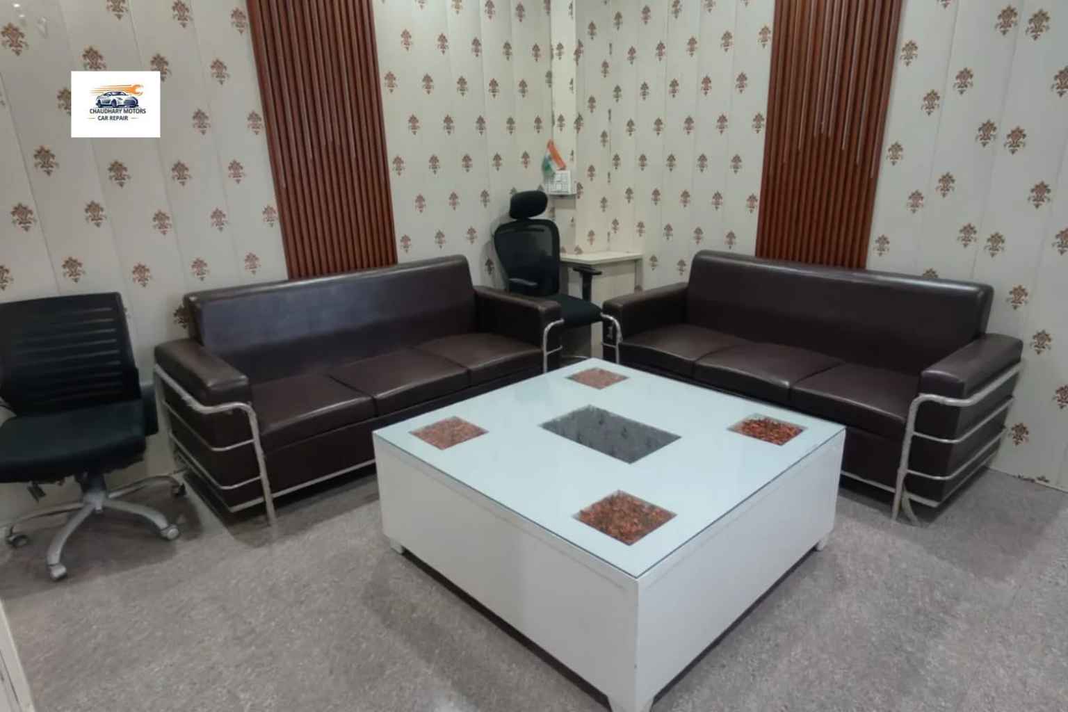 Air-conditioned customer lounge at Chaudhary Motors